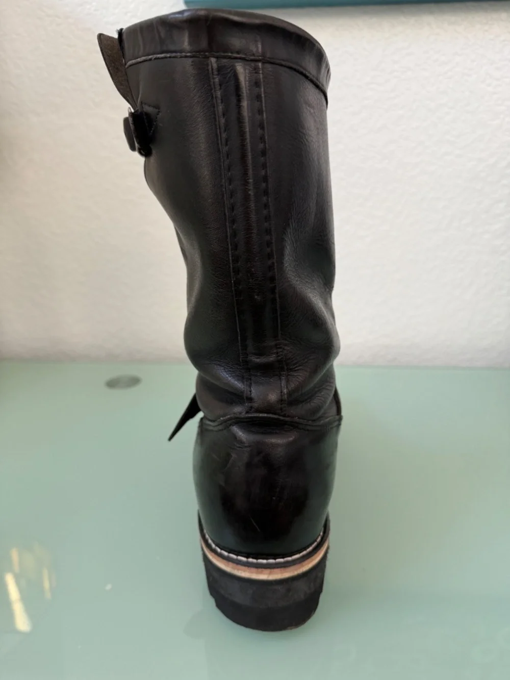CHIPPEWA Black Leather steel-toed Motorcycle Boots Men's Size 12